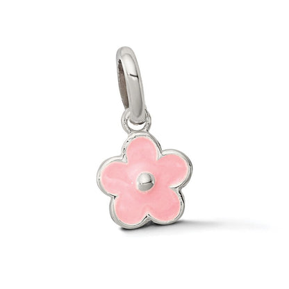 Sterlingsilber Poliert Rosa Emailliert Blume Kinder Anhänger