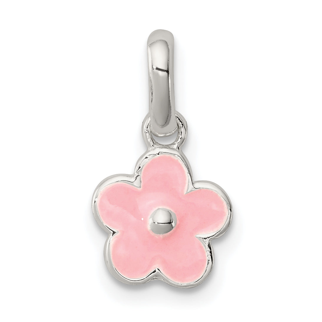 Sterlingsilber Poliert Rosa Emailliert Blume Kinder Anhänger