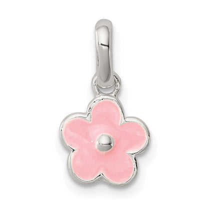 Sterlingsilber Poliert Rosa Emailliert Blume Kinder Anhänger