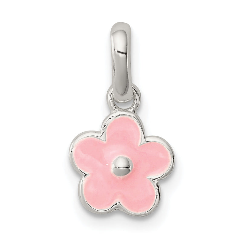 Sterlingsilber Poliert Rosa Emailliert Blume Kinder Anhänger