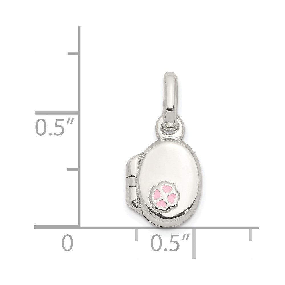 Sterlingsilber Poliert Rosa Emaille Klee Oval Medaillon Kinder Anhänger