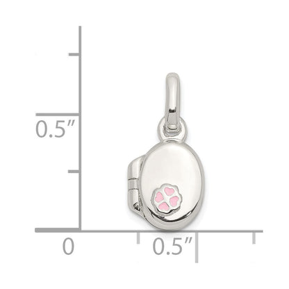 Sterlingsilber Poliert Rosa Emaille Klee Oval Medaillon Kinder Anhänger