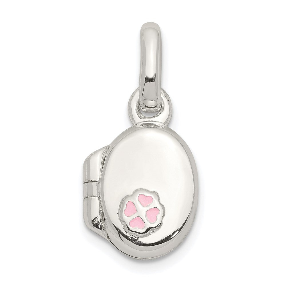 Sterlingsilber Poliert Rosa Emaille Klee Oval Medaillon Kinder Anhänger