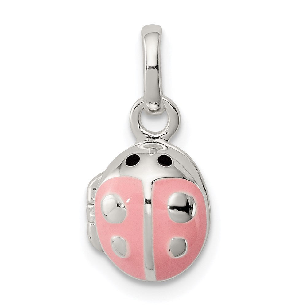 Sterlingsilber Rosa & Schwarz Emaille Marienkäfer Medaillon Kinder Anhänger