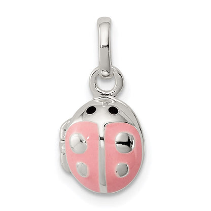 Sterlingsilber Rosa & Schwarz Emaille Marienkäfer Medaillon Kinder Anhänger