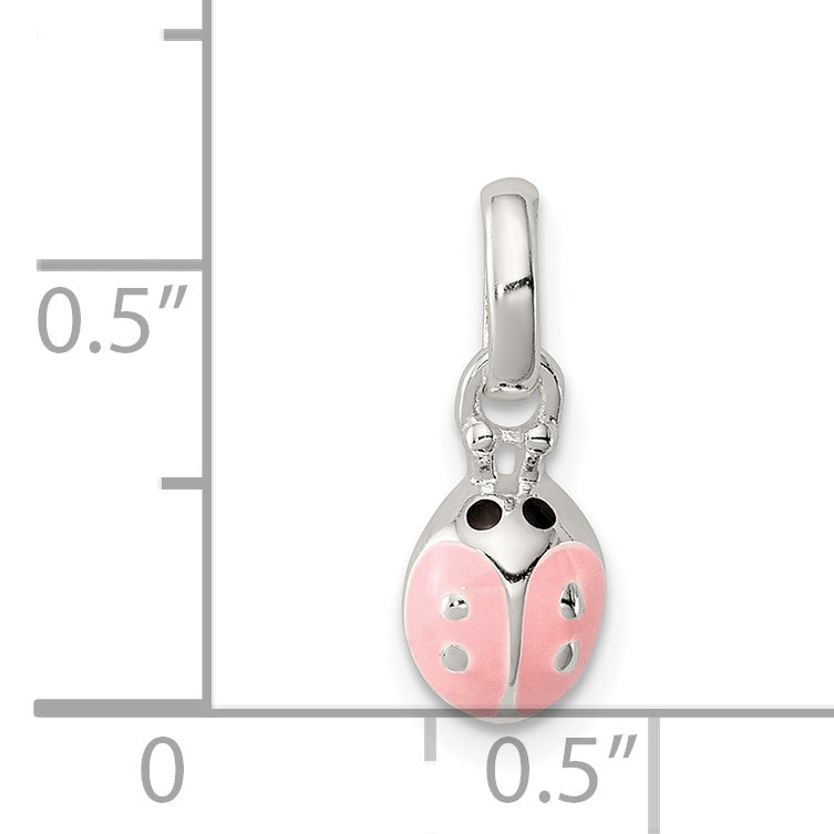Sterlingsilber Poliert Rosa & Schwarz Emailliert Marienkäfer Kinder Anhänger