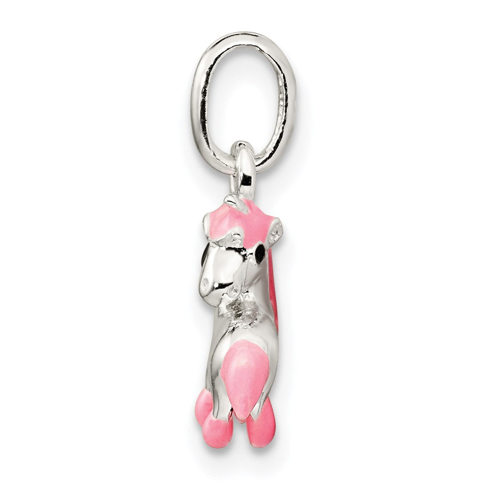 Sterlingsilber Poliert Rosa & Schwarz Emailliert Pony Kinder Anhänger