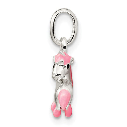 Sterlingsilber Poliert Rosa & Schwarz Emailliert Pony Kinder Anhänger