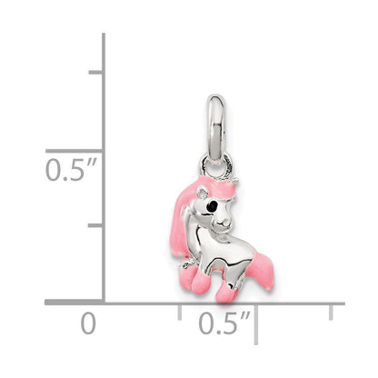 Sterlingsilber Poliert Rosa & Schwarz Emailliert Pony Kinder Anhänger
