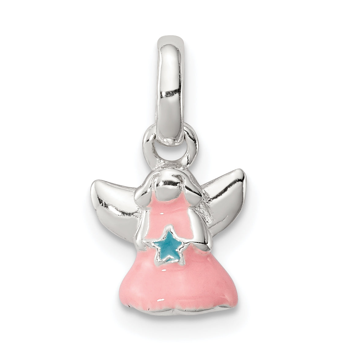 Sterlingsilber Rosa Emaille Engel Kinder Anhänger