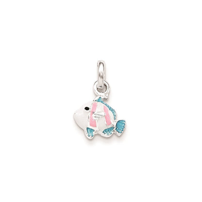 Sterlingsilber Kinder Blau/pink/black Emailliert Fisch Anhänger