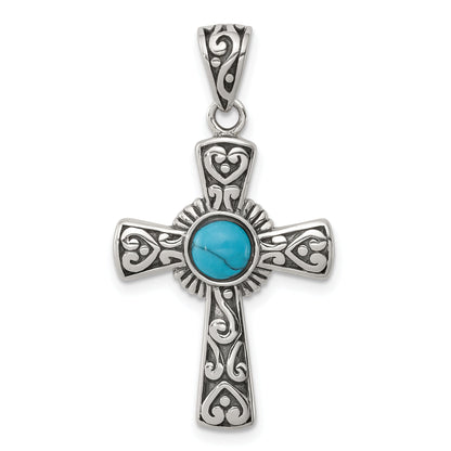 Sterlingsilber Antikisiert Recon Türkis Kreuz Anhänger