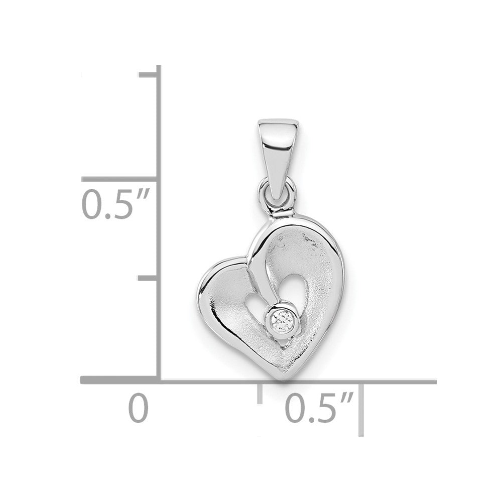 Sterlingsilber Poliert & Satiniert Zirkonia Offen Herz Anhänger