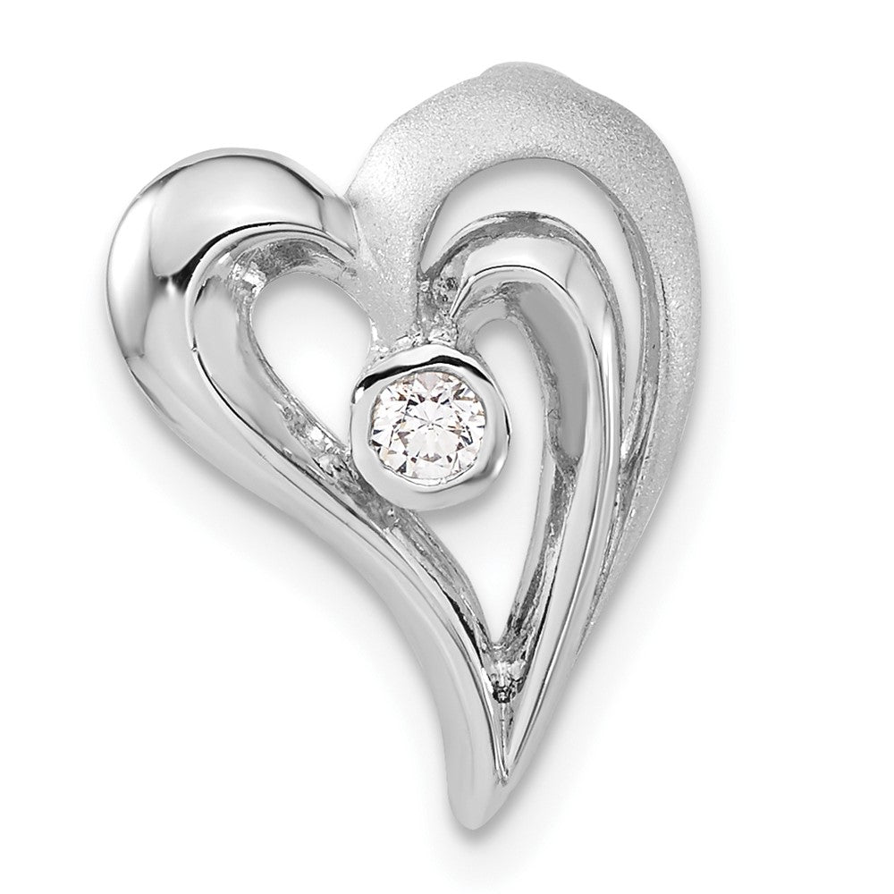 Sterlingsilber Poliert & Satiniert Zirkonia Herz Kette Anhänger