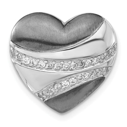 Sterlingsilber mit Schwarz Rhodium Poliert & Satiniert Zirkonia Herz Kette Anhänger