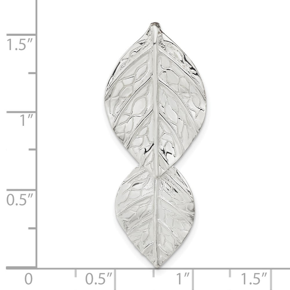 Sterlingsilber Poliert & Strukturiert Doppelt Blatt Kette Anhänger