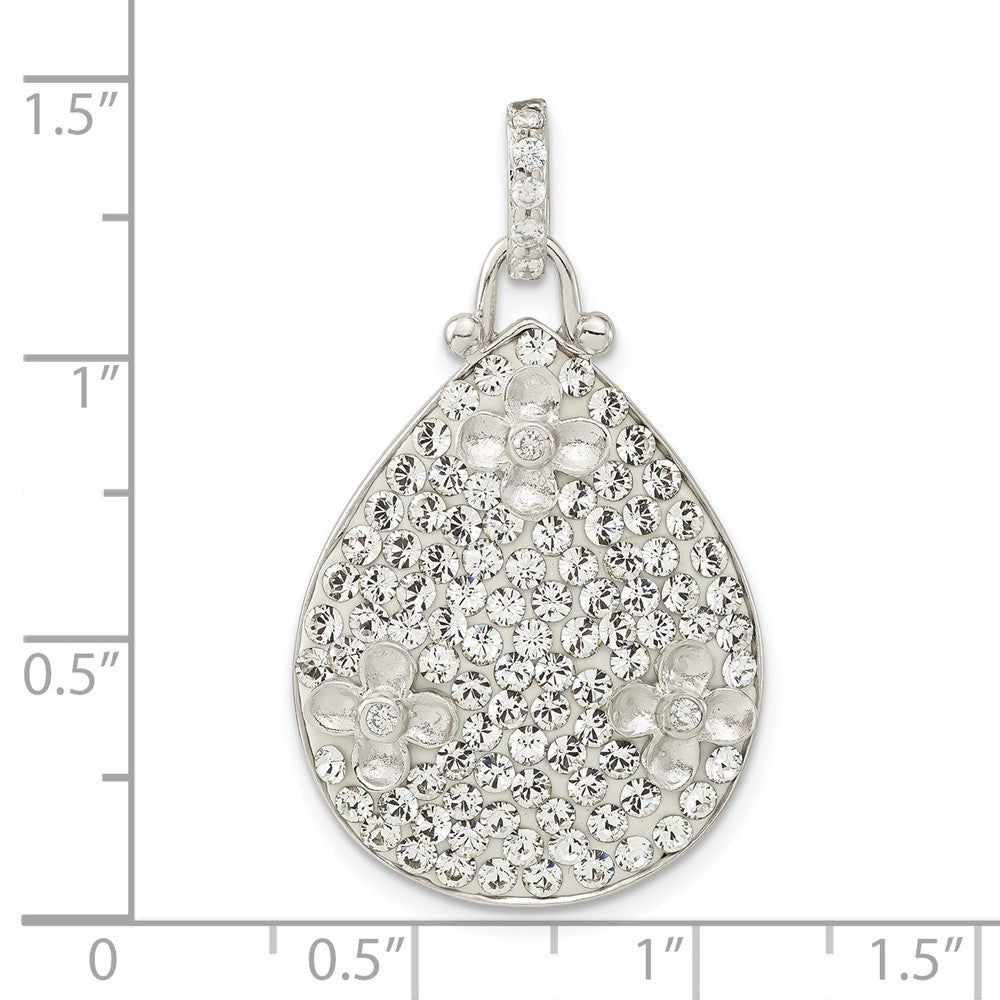 Sterlingsilber Poliert Zirkonia & Kristall Blume Tropfen Anhänger