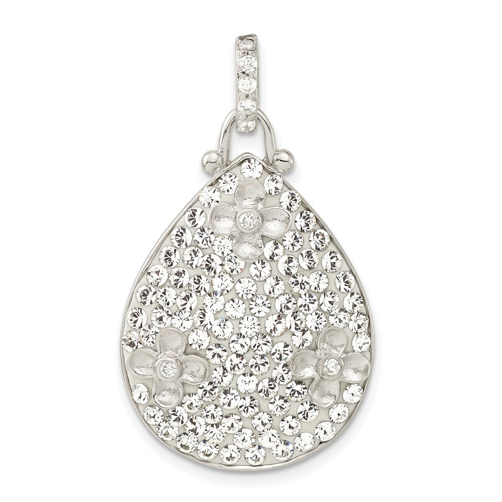 Sterlingsilber Poliert Zirkonia & Kristall Blume Tropfen Anhänger