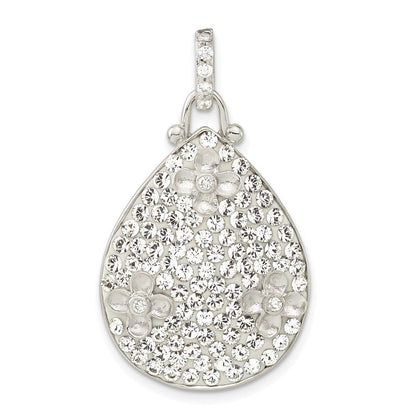 Sterlingsilber Poliert Zirkonia & Kristall Blume Tropfen Anhänger