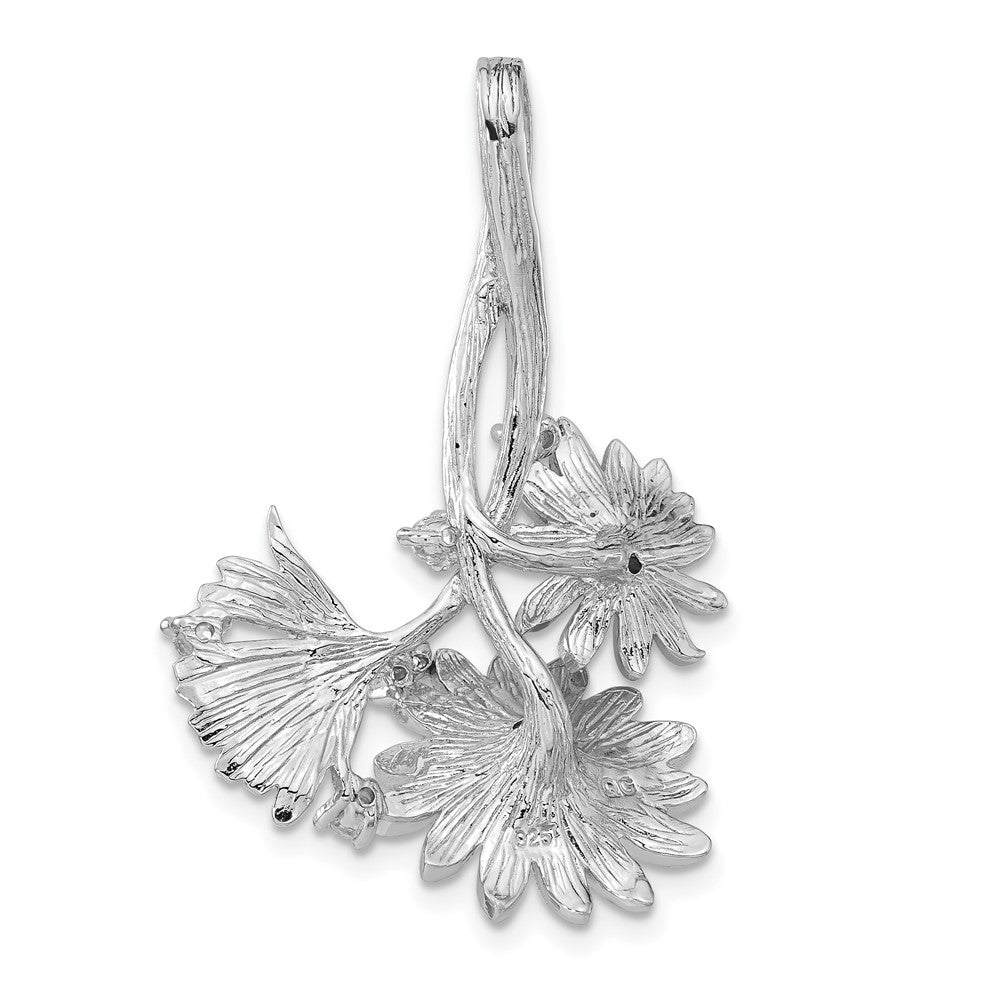Sterlingsilber Poliert und Satiniert Zirkonia Blumen Anhänger