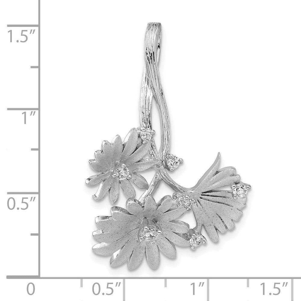 Sterlingsilber Poliert und Satiniert Zirkonia Blumen Anhänger