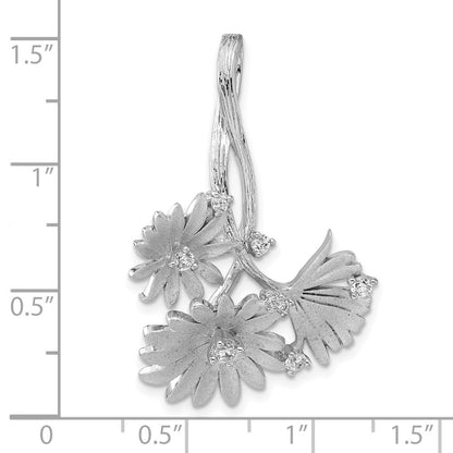 Sterlingsilber Poliert und Satiniert Zirkonia Blumen Anhänger