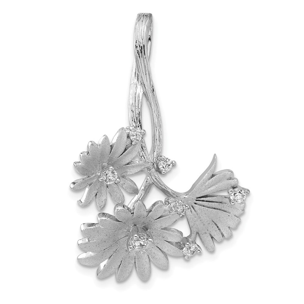 Sterlingsilber Poliert und Satiniert Zirkonia Blumen Anhänger