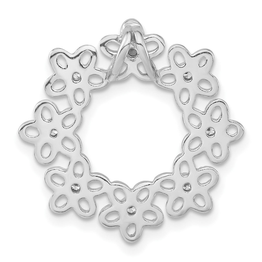 Sterlingsilber Poliert Gekugelt Zirkonia Blume Kreis Kette Anhänger