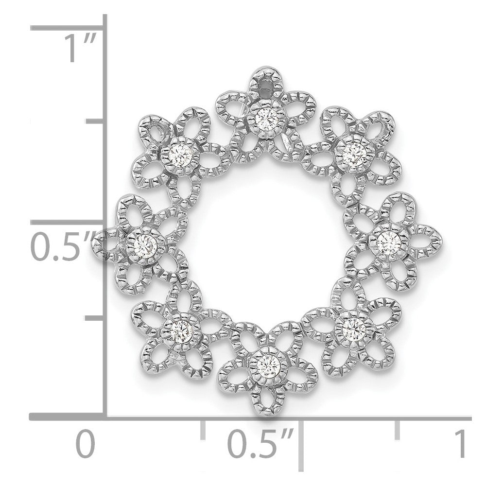 Sterlingsilber Poliert Gekugelt Zirkonia Blume Kreis Kette Anhänger