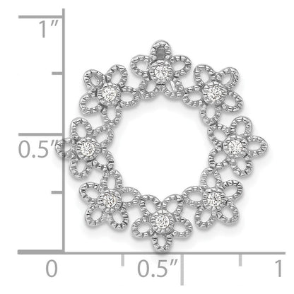 Sterlingsilber Poliert Gekugelt Zirkonia Blume Kreis Kette Anhänger