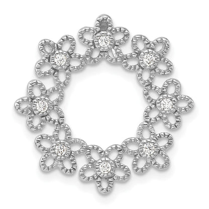 Sterlingsilber Poliert Gekugelt Zirkonia Blume Kreis Kette Anhänger