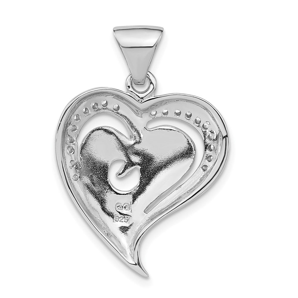 Sterlingsilber Poliert Schwarz & Weiß Emaille Zirkonia Herz Anhänger