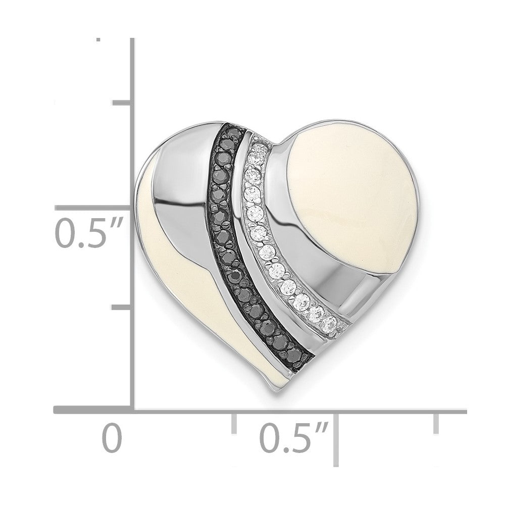 Sterlingsilber mit Schwarz Rhodium Weiß & Emaille Zirkonia Herz Kette Anhänger