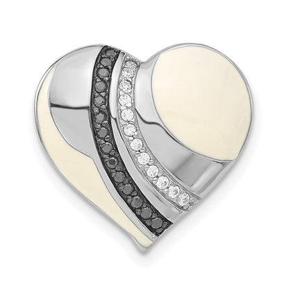 Sterlingsilber mit Schwarz Rhodium Weiß & Emaille Zirkonia Herz Kette Anhänger