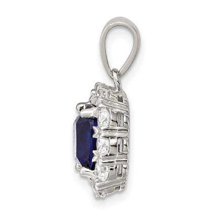 Sterlingsilber Rhodiniert Zirkonia und Blau Glas Anhänger