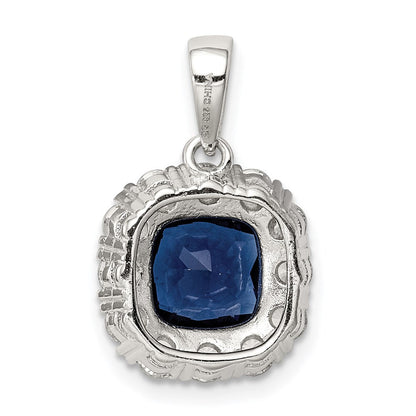 Sterlingsilber Rhodiniert Zirkonia und Blau Glas Anhänger