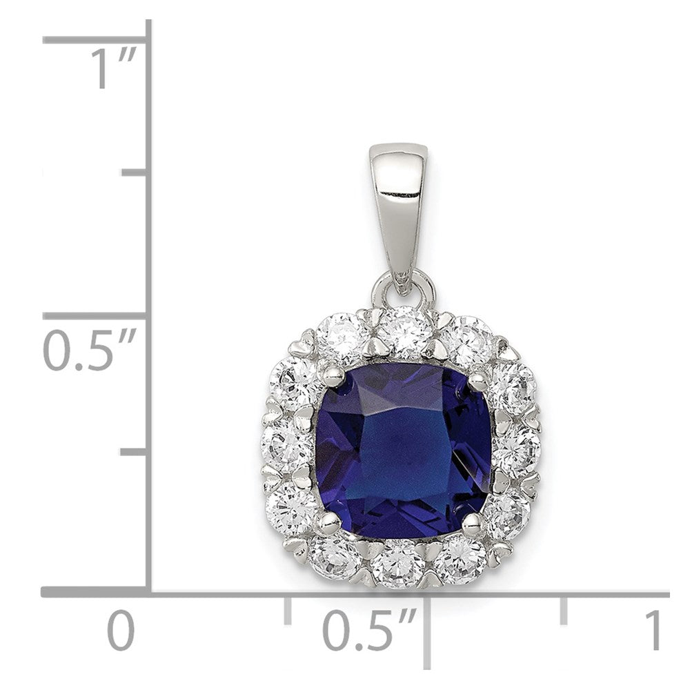 Sterlingsilber Rhodiniert Zirkonia und Blau Glas Anhänger