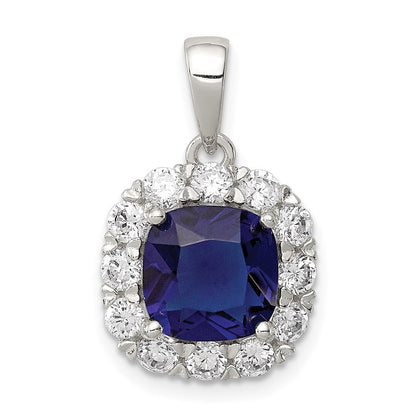 Sterlingsilber Rhodiniert Zirkonia und Blau Glas Anhänger