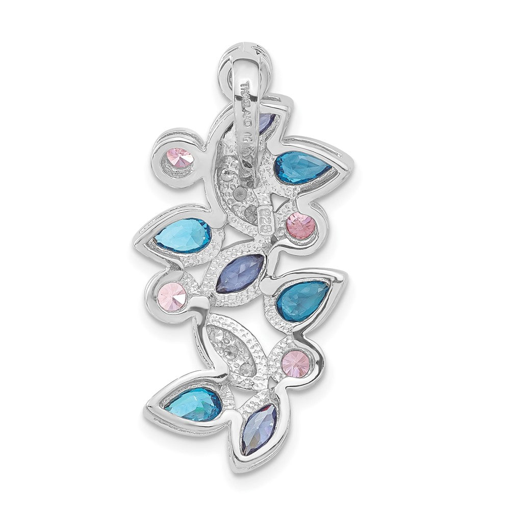 Sterlingsilber Poliert Rosa, Blau & Klar Zirkonia Anhänger