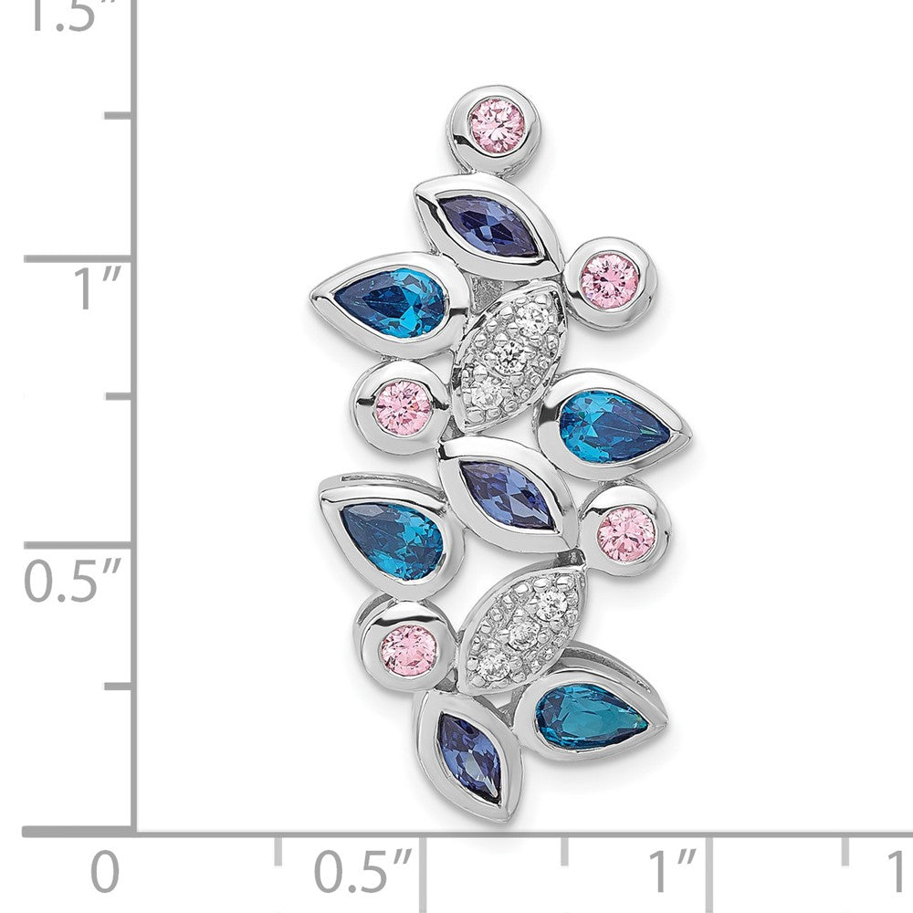 Sterlingsilber Poliert Rosa, Blau & Klar Zirkonia Anhänger