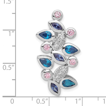 Sterlingsilber Poliert Rosa, Blau & Klar Zirkonia Anhänger