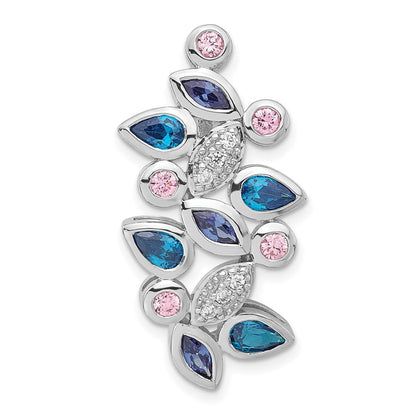 Sterlingsilber Poliert Rosa, Blau & Klar Zirkonia Anhänger