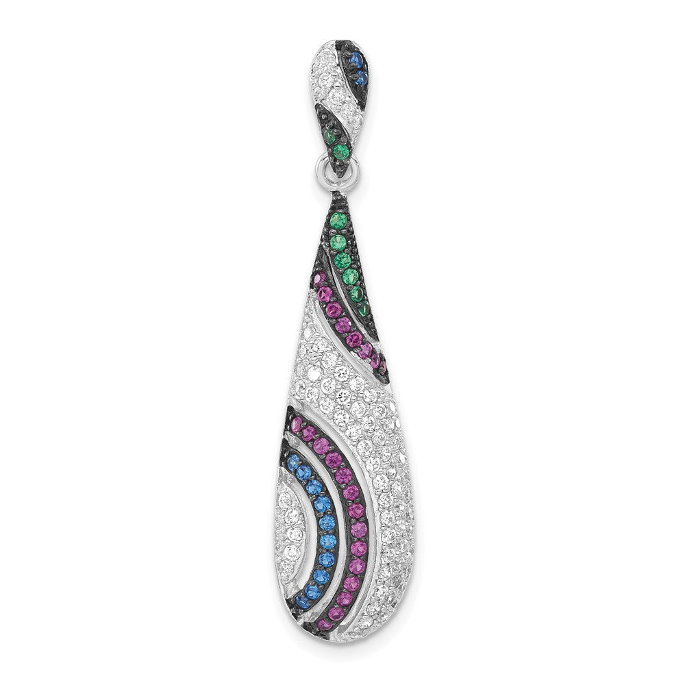 Sterlingsilber mit Schwarz Rhodium Syn. Steine & Zirkonia Tropfen Anhänger