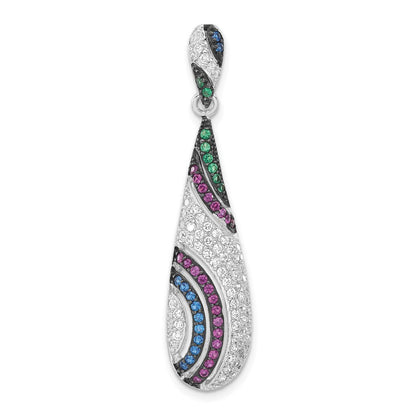 Sterlingsilber mit Schwarz Rhodium Syn. Steine & Zirkonia Tropfen Anhänger