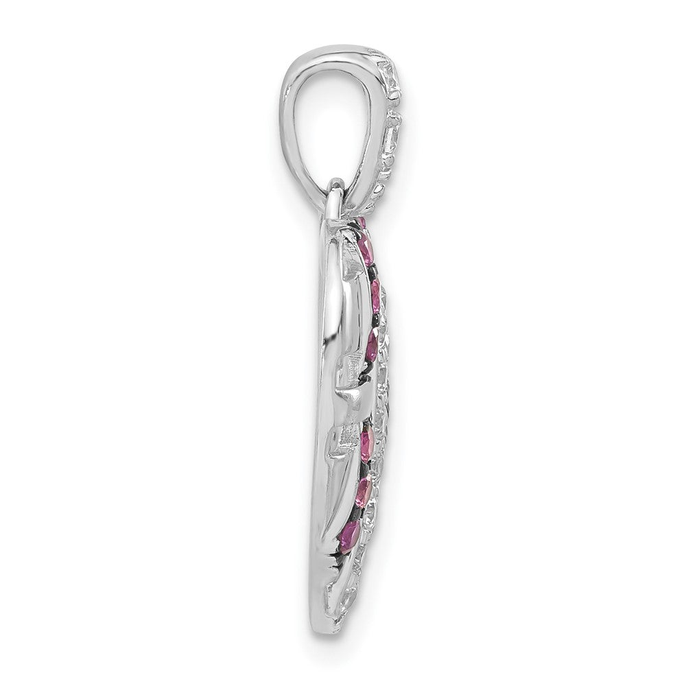 Sterlingsilber & Schwarz Rhodium Synthetisch Rubin Zirkonia Herz Anhänger