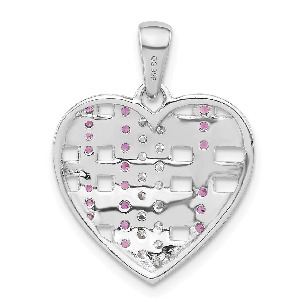Sterlingsilber & Schwarz Rhodium Synthetisch Rubin Zirkonia Herz Anhänger
