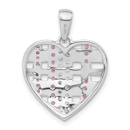 Sterlingsilber & Schwarz Rhodium Synthetisch Rubin Zirkonia Herz Anhänger