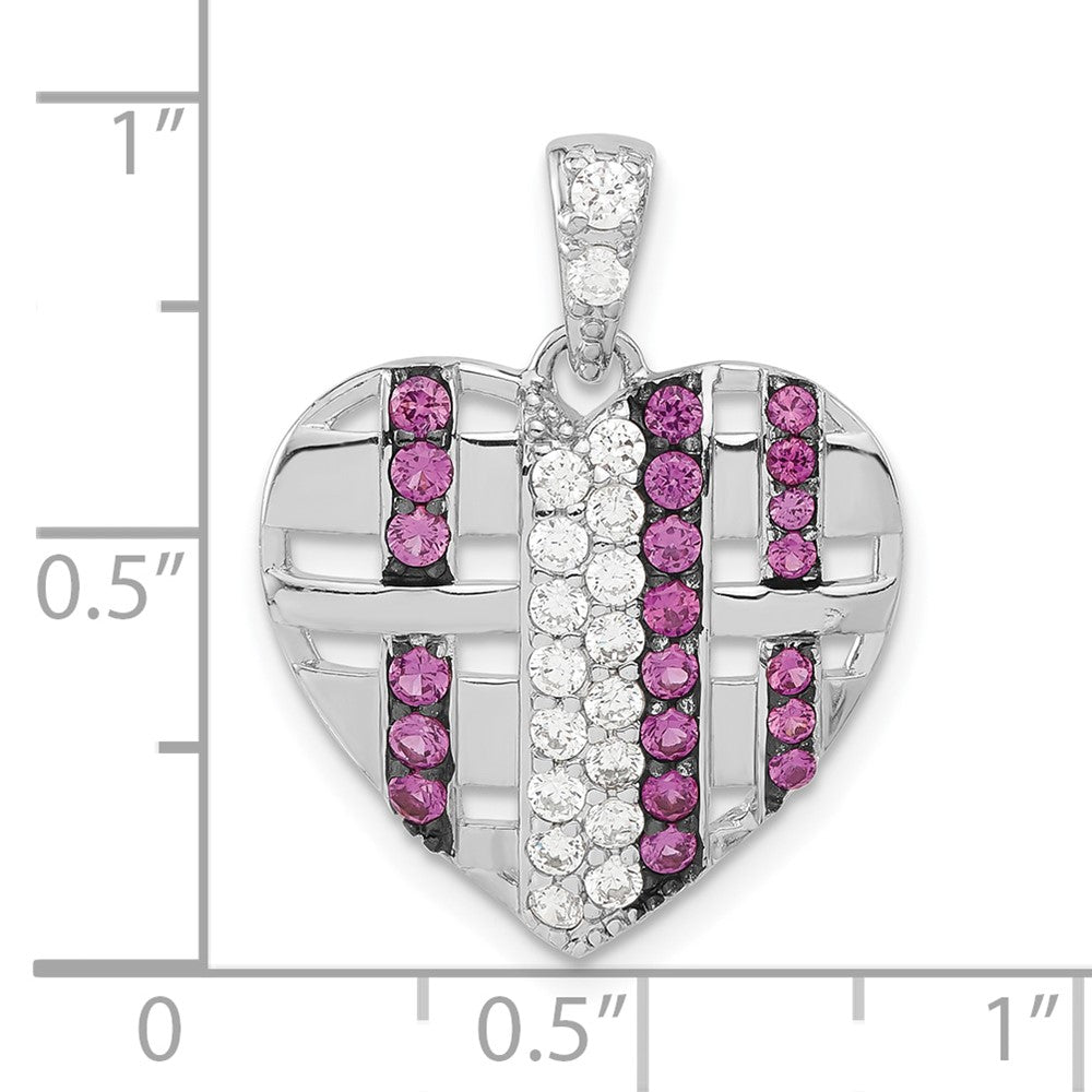 Sterlingsilber & Schwarz Rhodium Synthetisch Rubin Zirkonia Herz Anhänger