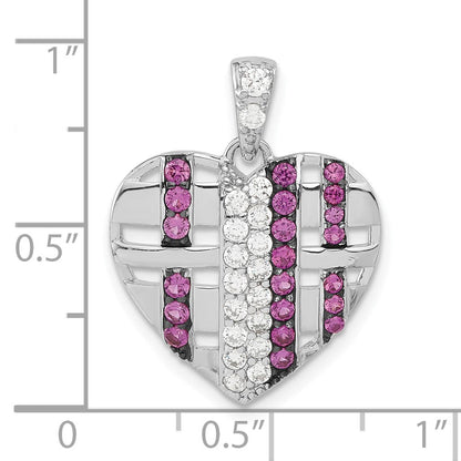 Sterlingsilber & Schwarz Rhodium Synthetisch Rubin Zirkonia Herz Anhänger