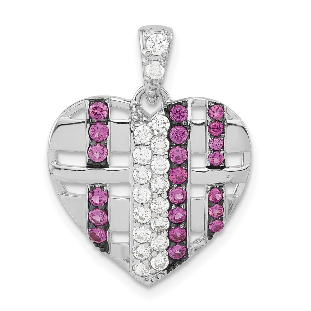 Sterlingsilber & Schwarz Rhodium Synthetisch Rubin Zirkonia Herz Anhänger